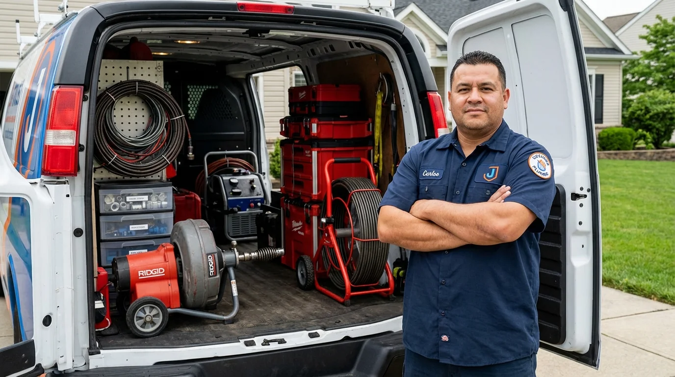 Professional drain cleaning equipment and Johns Plumbing LLC plumber in Mifflinville