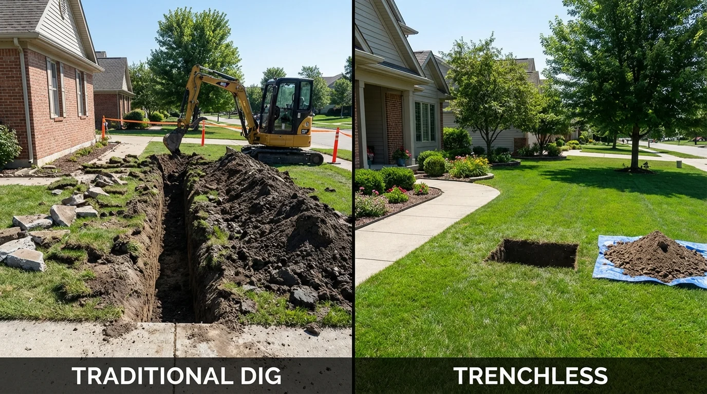 Trenchless sewer repair with minimal yard damage versus traditional excavation in Mifflinville, PA
